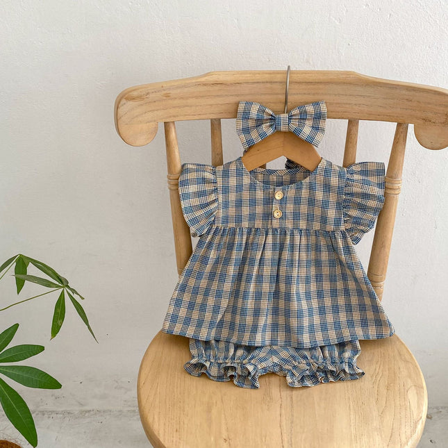 Baby Girl Plaid Pattern Short Sleeve Tee With Shorts Sets by MyKids-USA™