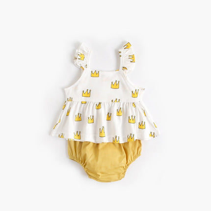 Baby Girl Printed Pattern Ruffle Design Sleeveless Tops Combo Shorts Sets by MyKids-USA™