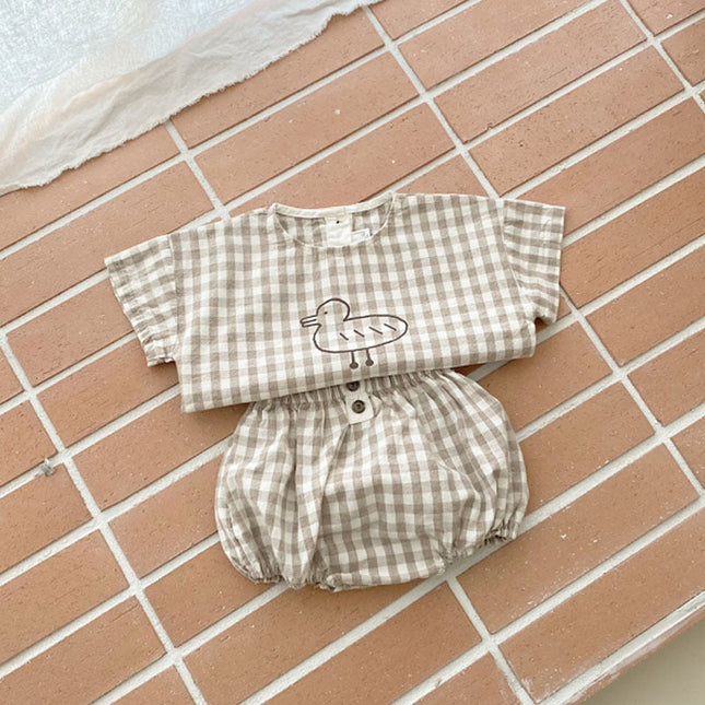 Baby Girl Plaid Polka Dot Pattern Duckling Print Short Sleeved Top Combo Pants Sets by MyKids-USA™