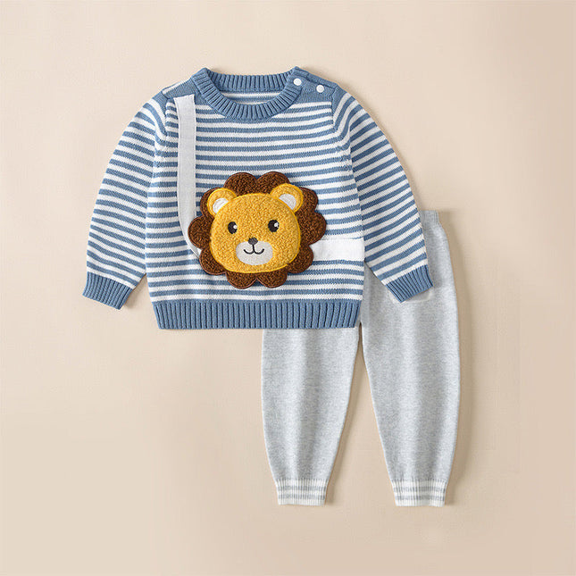 Baby Cartoon Bunny & Striped Graphic Pullover Sweater Combo Trousers 2 Pieces Sets by MyKids-USA™