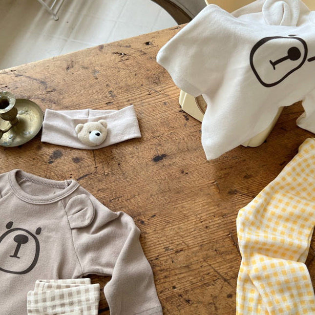 Baby Cute Bear Pattern Shirt Combo Plaid Pattern Pants Sets Home Clothes by MyKids-USA™