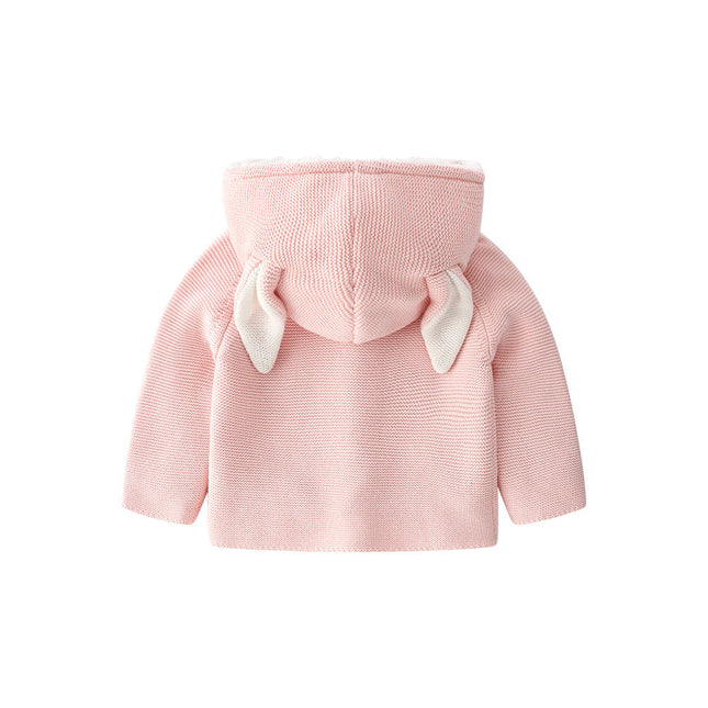 Baby Solid Color Bunny Ear Patched Hat Design Button Front Knitted Sweater Cardigan by MyKids-USA™
