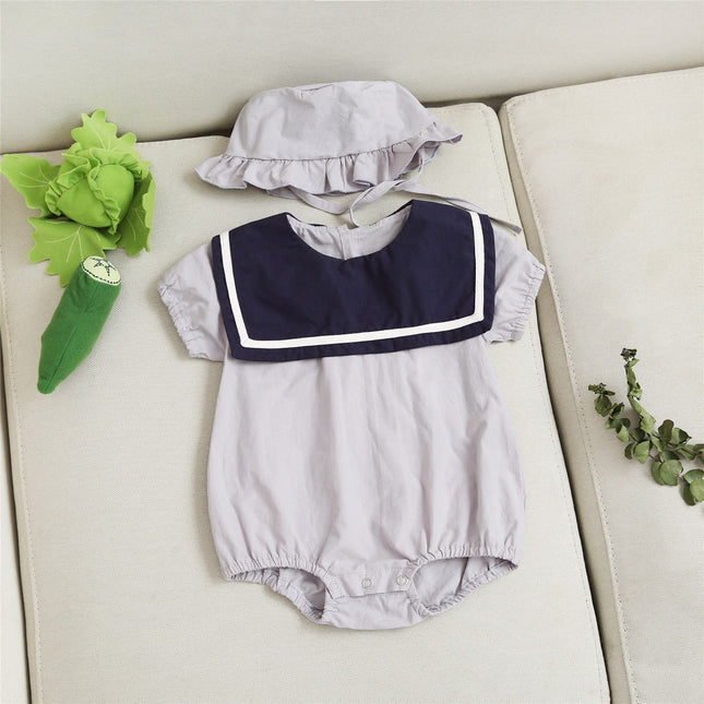 Baby 1pcs Puff Sleeves Contrast Tape Lapel College Style Onesies by MyKids-USA™