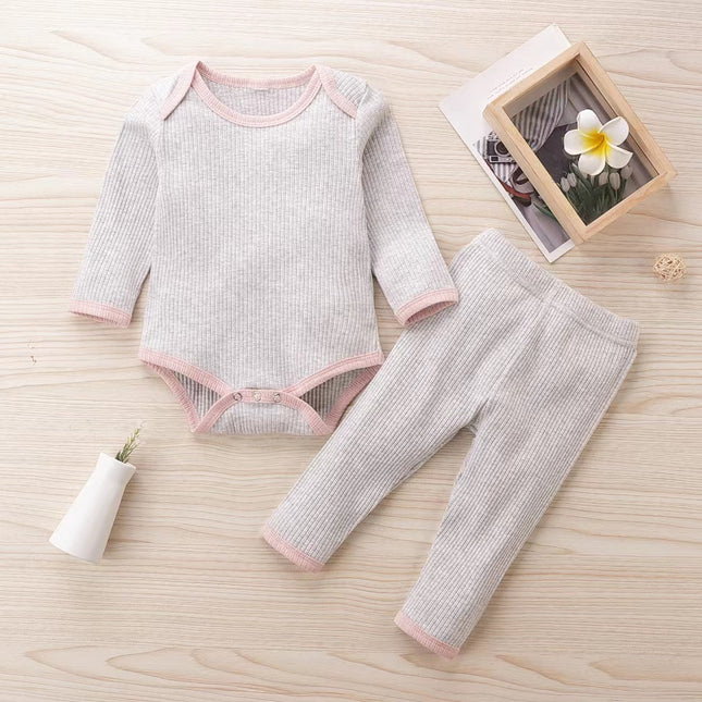 Baby Ribbed Knitted Pattern Solid Color Onesies Combo Trousers Sets Pajamas by MyKids-USA™