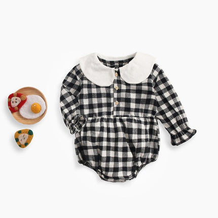 Baby Girl Plaid Pattern Doll Collar Design Long Sleeve Onesies With Buttons by MyKids-USA™