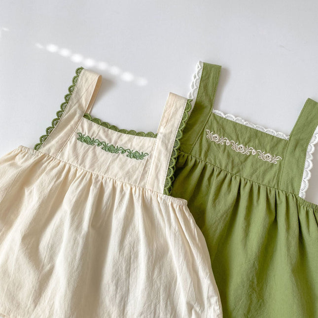 Baby Girl Embroidery Pattern Sling Tops With Shorts Sets by MyKids-USA™