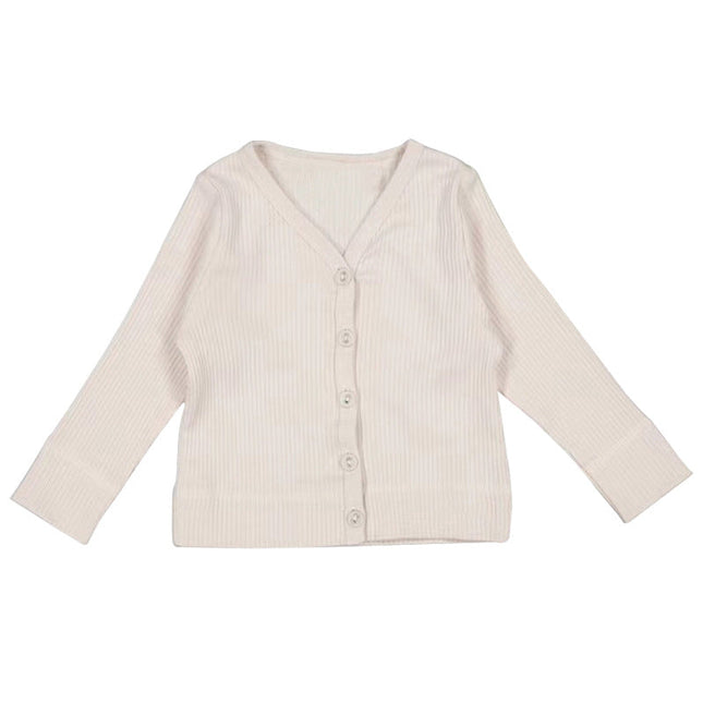 Baby Girl Solid Color Modal Cotton Pit Strip V-Neck Cardigan by MyKids-USA™