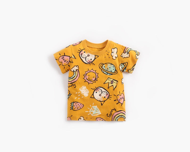 Baby Girl Cartoon Print O-Neck T-Shirt Combo Ruffle Shorts Sets In Summer by MyKids-USA™