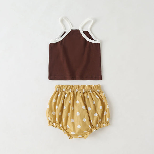 Baby Girl Slogan Pattern Sling Tops Combo Polka Dot Graphic Triangle Shorts 1 Pieces Sets by MyKids-USA™