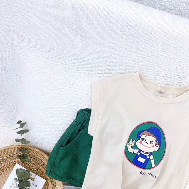 Baby Bear Cartoon Print T-Shirt Combo Solid Color Shorts Sets by MyKids-USA™