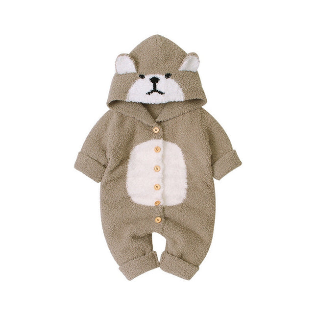 Baby Cartoon Bear Style Button Front Design Long Sleeve Plush Rompers by MyKids-USA™