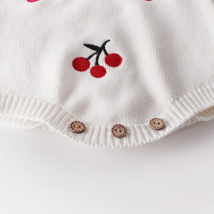 Baby Girl 1pc Cherry Embroidered Graphic Crotch Knitted Bodysuit & Button Front Sweater Coat Sets by MyKids-USA™