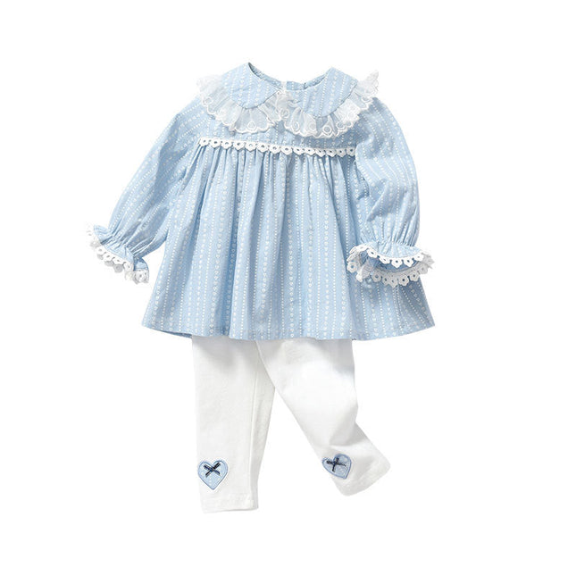 Baby Girl Heart Pattern Ruffle Doll Neck Shirt Combo Embroidered Pants Sets by MyKids-USA™