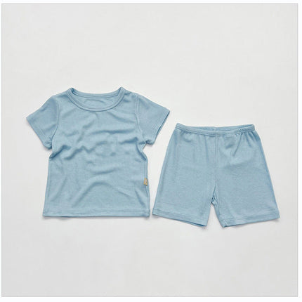 Kids Solid Color Skin-Friendly Fabric Round Collar Short-Sleeved Top Combo Shorts Sets Pajamas by MyKids-USA™
