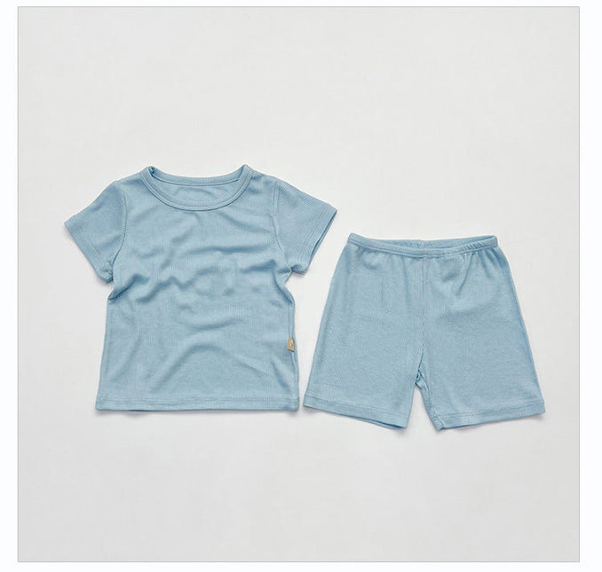 Kids Solid Color Skin-Friendly Fabric Round Collar Short-Sleeved Top Combo Shorts Sets Pajamas by MyKids-USA™