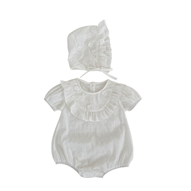 Baby Solid Color Flower Patched Design Onesies With Hat by MyKids-USA™