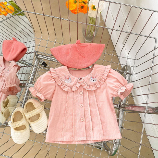 Baby Girl Solid Color Doll Neck Blouses With Strap Dress Sets by MyKids-USA™