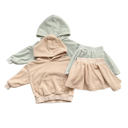Baby Girl Solid Color Soft Cotton Hoodie With Skirt Sets by MyKids-USA™