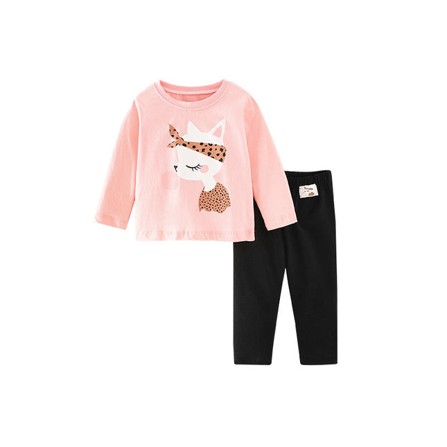 Baby Girl Cartoon Animal Pattern Tops Combo Solid Pants 2 Pieces Sets by MyKids-USA™