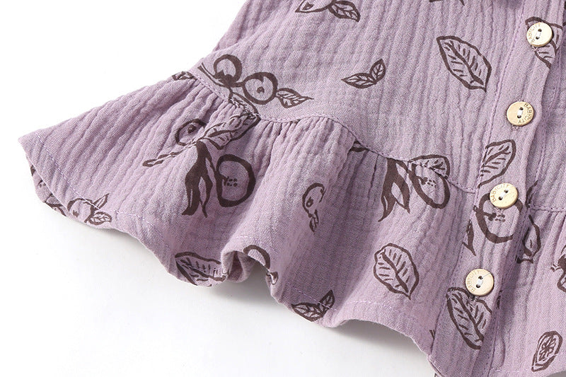 Baby Girl Printed Pattern Ruffle Design Sleeveless Top Combination Shorts Set by MyKids-USA™