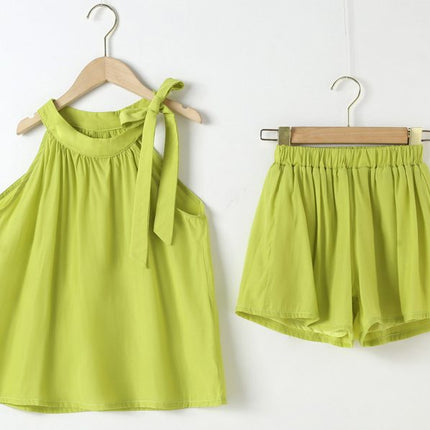 Girl Solid Color Halter Neck Design Tops Combo Shorts 2-Pieces Sets by MyKids-USA™