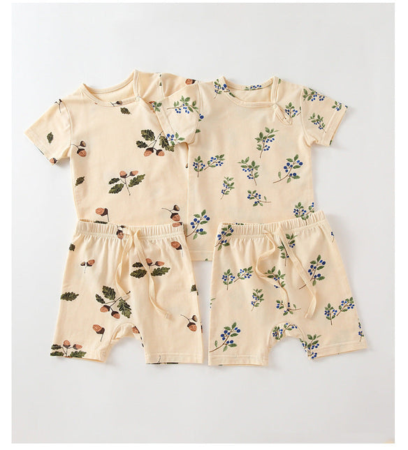 Baby Printed Pattern Round Collar With Button Short-Sleeved Top Combo Shorts Soft Sets by MyKids-USA™