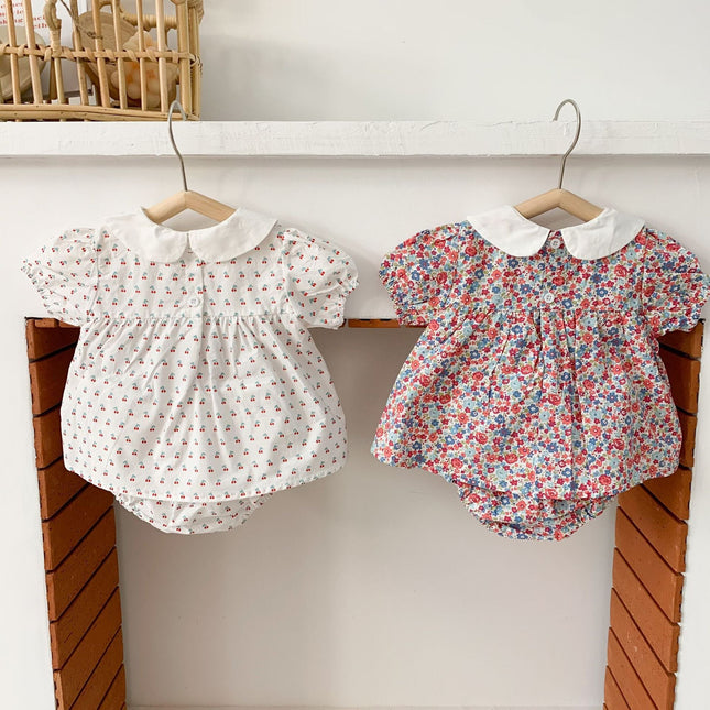 Baby Girl Doll Collar Floral Print Dress Combo Floral Print Shorts In Sets Summer Outfit Wearing by MyKids-USA™