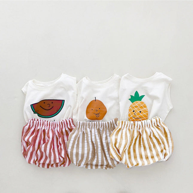 Baby Unisex Fruit Pattern Vest & Striped Pants Sets by MyKids-USA™