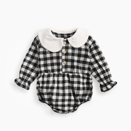 Baby Girl Plaid Pattern Doll Collar Design Long Sleeve Onesies With Buttons by MyKids-USA™