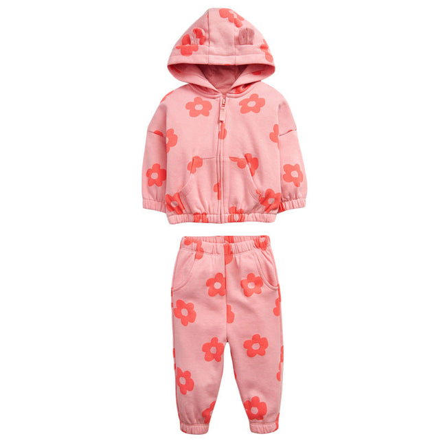 Baby Girl All Over Flower Graphic Zipper Hoodie Coat & Trousers 2 Pieces Sets by MyKids-USA™