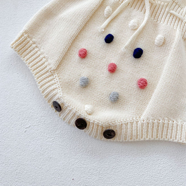 Baby Girl Colorful Handmade Ball Patched Belted Knitted Bodysuit & Cardigan 1-Pieces Sets by MyKids-USA™