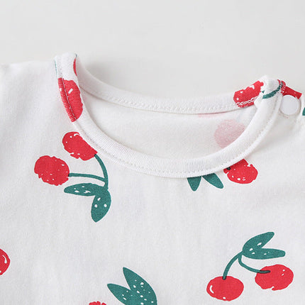 Baby Girl Cherry Print Pattern Mesh Patchwork Design Round-Collar Short-Sleeved Summer Dress Onesies by MyKids-USA™