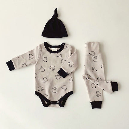 Baby Cartoon Animal Graphic Long Sleeves Bodysuit Combo Pants With Hat Sets Tracksuit by MyKids-USA™