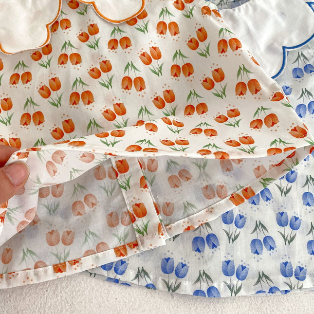 Baby Girl Floral Pattern Ruffle Neck Shirt Combo Shorts Sets by MyKids-USA™