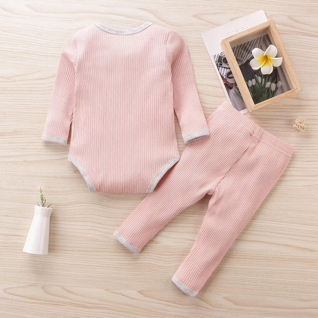 Baby Ribbed Knitted Pattern Solid Color Onesies Combo Trousers Sets Pajamas by MyKids-USA™