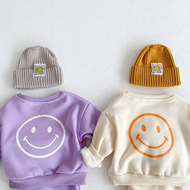 Baby Slogan Graphic Longsleeve Hoodie Combo Smiley Print Trousers Sets by MyKids-USA™