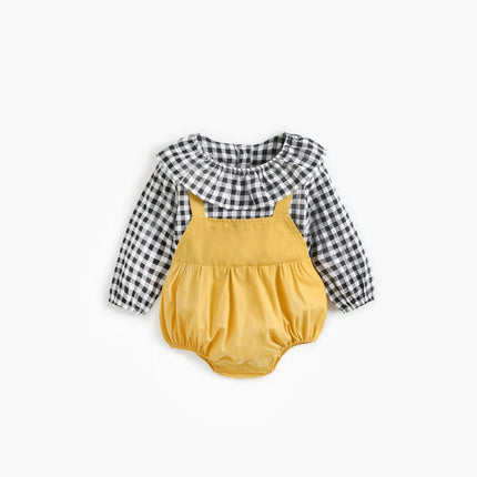 Baby Girl 1pcs Plaid Pattern False 2-Piece Design Ruffle Neck Onesies by MyKids-USA™