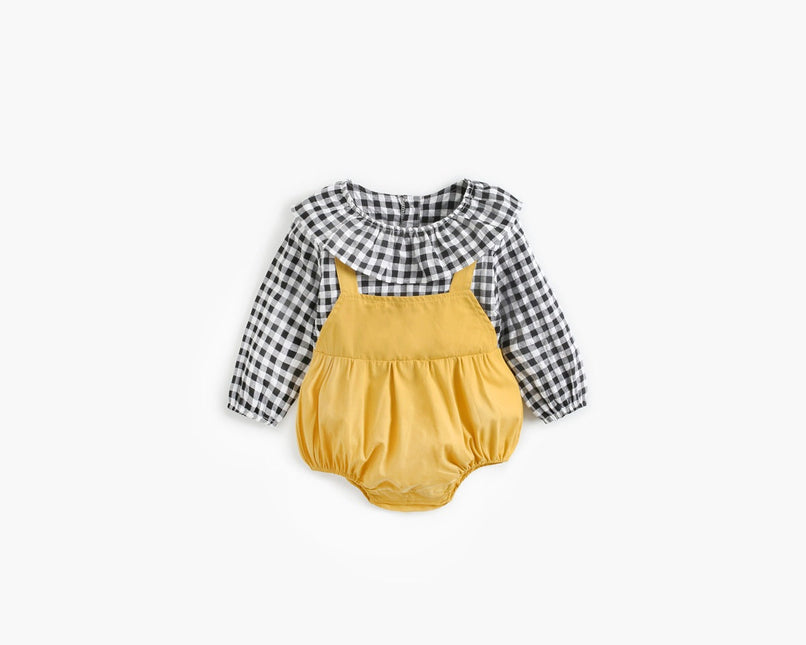 Baby Girl 1pcs Plaid Pattern False 2-Piece Design Ruffle Neck Onesies by MyKids-USA™