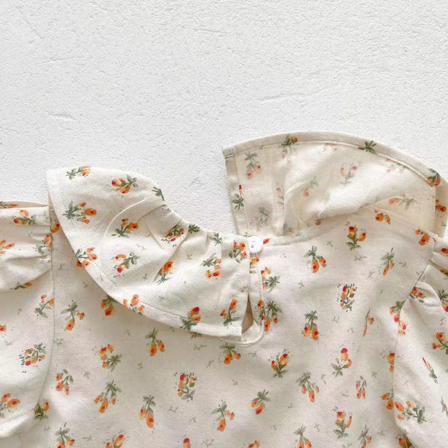 Baby Girl Floral Pattern Ruffle Neck Shirt Combo Corduroy Fabric Strap Dress Sets by MyKids-USA™