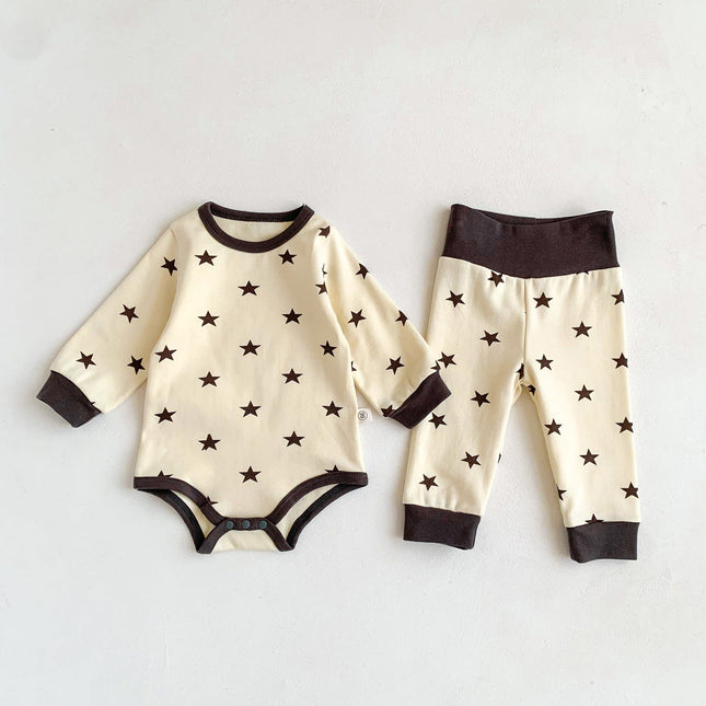 Baby Print Pattern Crewneck Long Sleeve Tops With Pants Sets by MyKids-USA™
