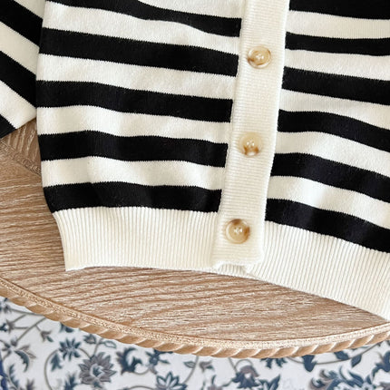 Baby Striped Pattern Simple Style Knit Cardigan With Triangle Short Sets by MyKids-USA™