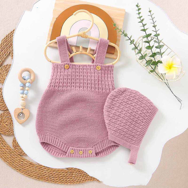 Baby Girl Solid Color Sling Knitted Onesies With Hat Sets by MyKids-USA™