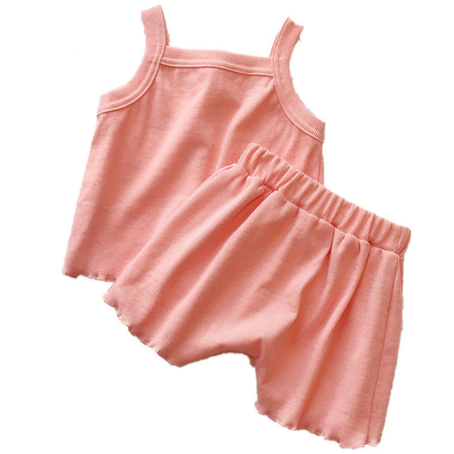 Baby Girl Solid Color Sleeveless Vest With Shorts Sets by MyKids-USA™