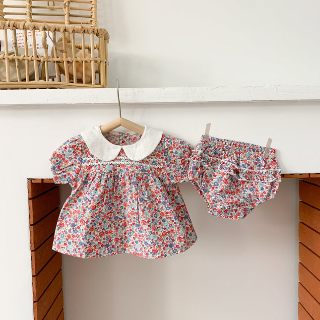 Baby Girl Doll Collar Floral Print Dress Combo Floral Print Shorts In Sets Summer Outfit Wearing by MyKids-USA™