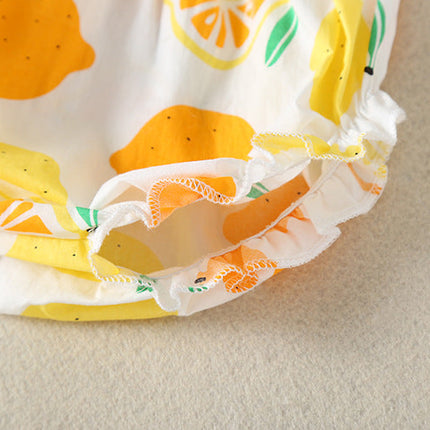 Baby Girl Lemon Fruit Print Sleeveless Dress Combo Short Pants In Sets by MyKids-USA™