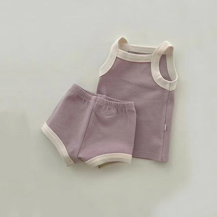 Baby Girl Solid Color Thin Style Pure Cotton Vest Combo Shorts 2 Pieces Sets Home Clothes by MyKids-USA™
