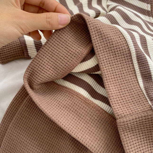 Baby Striped Pattern Waffle Fabric Hoodies Combo Pants Sets by MyKids-USA™