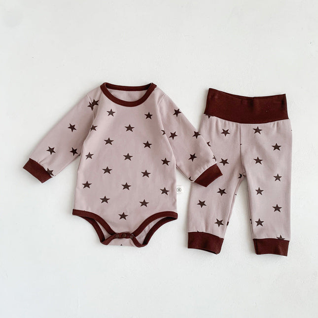 Baby Print Pattern Crewneck Long Sleeve Tops With Pants Sets by MyKids-USA™