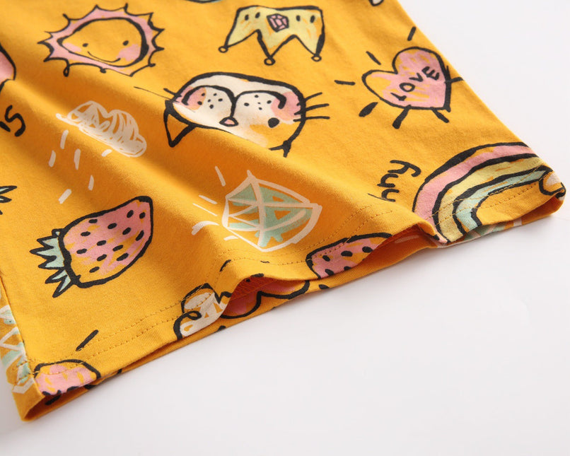 Baby Girl Cartoon Print O-Neck T-Shirt Combo Ruffle Shorts Sets In Summer by MyKids-USA™