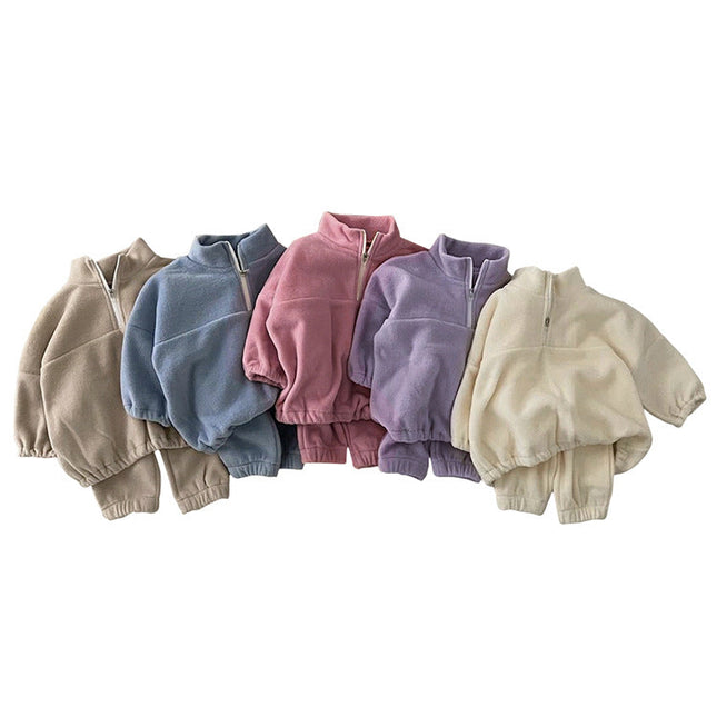 Baby Solid Color Double Sided Fleece Stand Collar Sweater Sets by MyKids-USA™